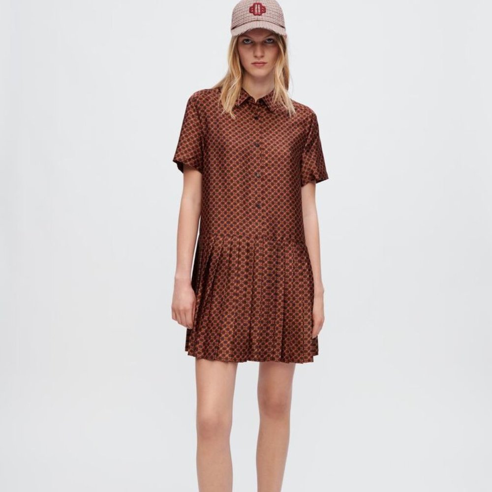 Maje Mini Clover Pleated Shirtdress With Belt Size 40 (L)